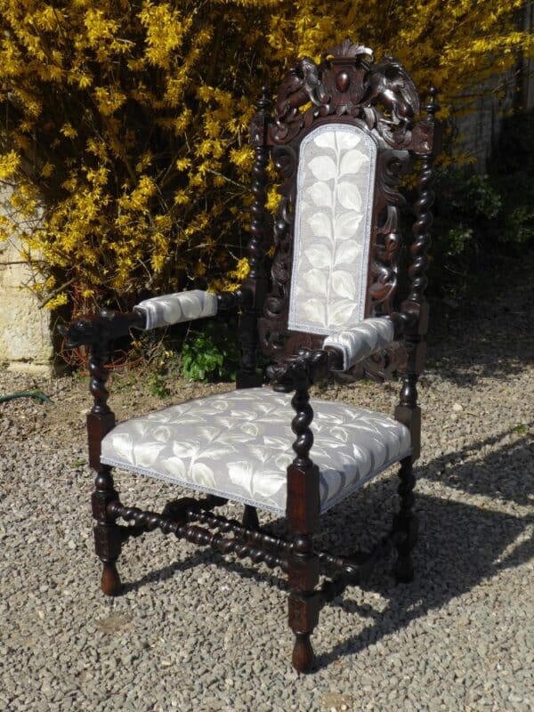 Superb set of 6 Victorian oak Jacobean style chairs circa 1880. - Image 9