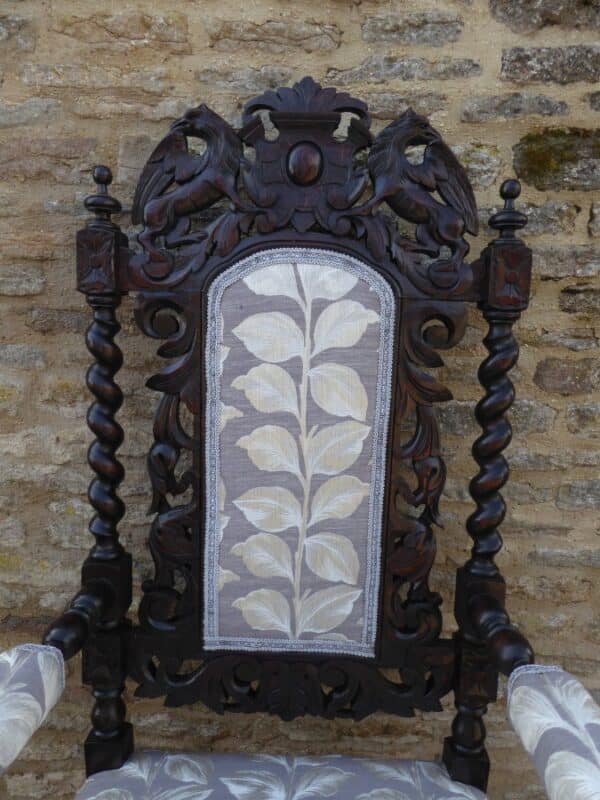 Superb set of 6 Victorian oak Jacobean style chairs circa 1880. - Image 14
