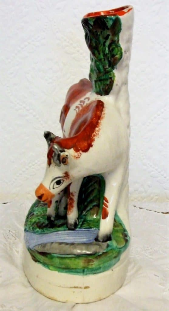 Pair of Antique English Victorian Staffordshire Cow and Calf Pottery Spill Vases ~ H 2893 / H 2894 Antique Antique Ceramics 7
