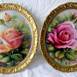 Paragon F Wright Pair Roses Plaques