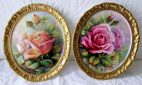Paragon F Wright Pair Roses Plaques
