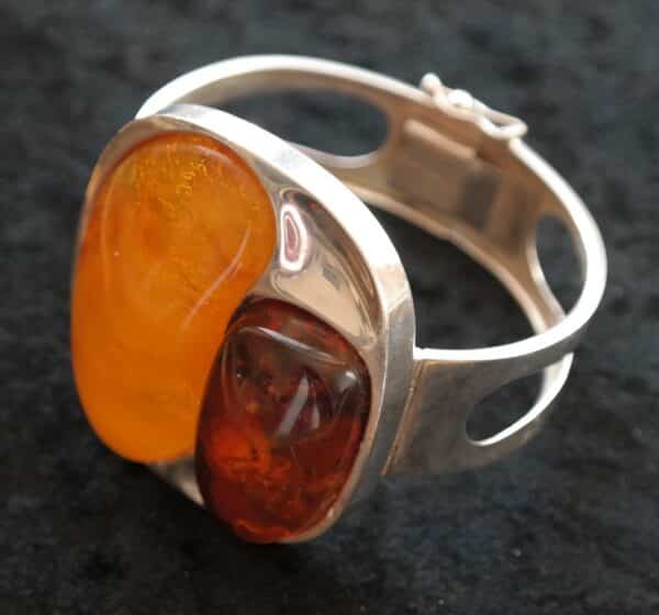 SALE – An Unusual Large Vintage Silver Baltic Amber Bangle – Ideal Gift / Birthday Present Gold Plated Bracelets Antique Jewellery 10