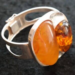 SALE – An Unusual Large Vintage Silver Baltic Amber Bangle – Ideal Gift / Birthday Present Gold Plated Bracelets Antique Jewellery