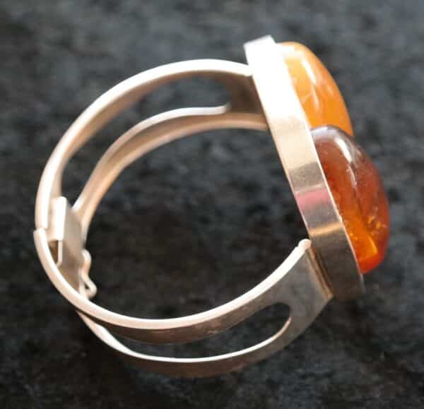 SALE – An Unusual Large Vintage Silver Baltic Amber Bangle – Ideal Gift / Birthday Present Gold Plated Bracelets Antique Jewellery 8