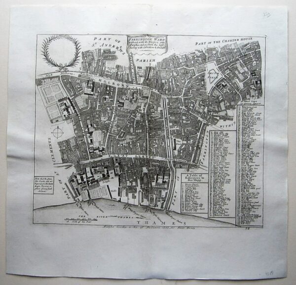 A charming 18th century map of the area around Holborn, Temple Bar, Lincoln’s Inn, Smithfield, Dr. Johnson’s Court and St. Bartholomew’s Hospital antique maps Antique Maps 3