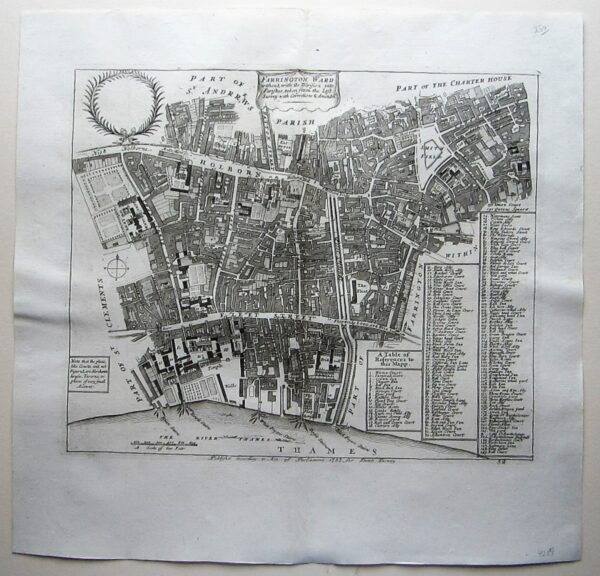 A charming 18th century map of the area around Holborn, Temple Bar, Lincoln’s Inn, Smithfield, Dr. Johnson’s Court and St. Bartholomew’s Hospital