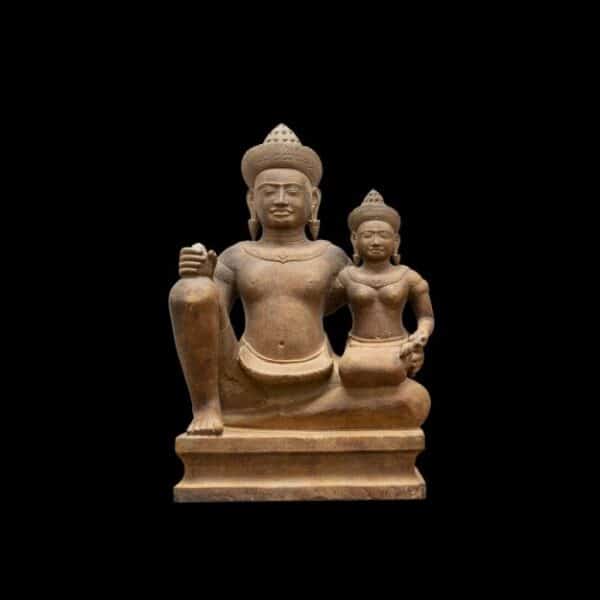 Museum quality. Greystone of Lord Vishnu with his consort Lakshmi