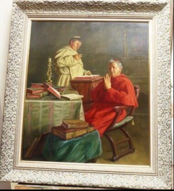 Oil Portrait Painting Vatican Cardinal By Artist Ernst Stierhof Religious Antique Art