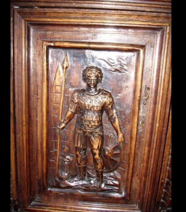 Oak Livery Cabinet On Stand Carved Panels & Drawer Bun Feet - Image 4