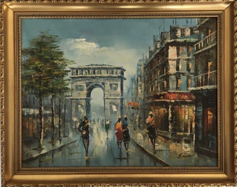 Impressionist Oil Painting Parisian Street Arc De Triomphe Antique Art Antique Art Impressionist Oil Painting Parisian Street Arc De Triomphe