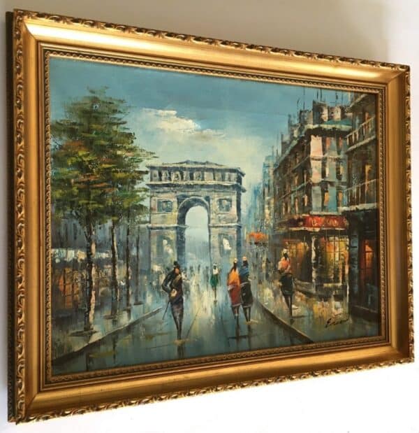 Impressionist Oil Painting Parisian Street Arc De Triomphe - Image 2