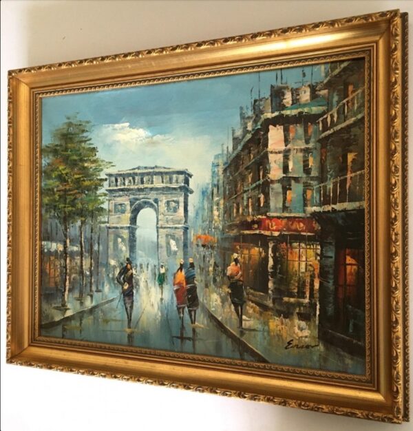 Impressionist Oil Painting Parisian Street Arc De Triomphe - Image 3