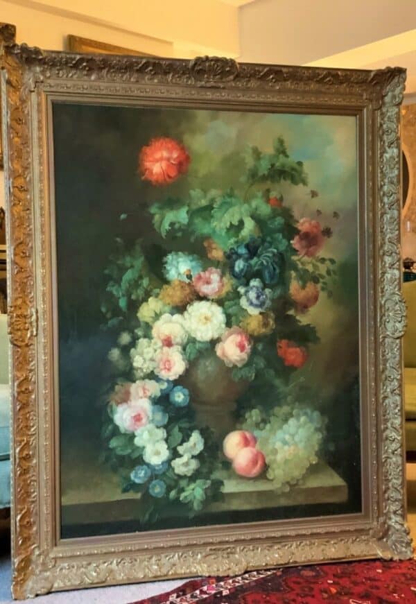 Still Life Flowers & Fruit Oil Painting On Canvas Dutch Manner Antique Oil Painting Antique Art 3