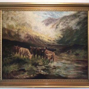 Highland Cattle Oil Painting Antique Art