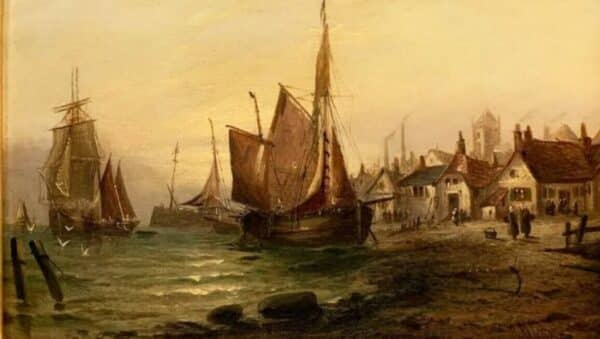 19th Dutch Coastal Seascape Marine Landscape Oil Painting Antique Art 4