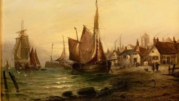 19th Dutch Coastal Seascape Marine Landscape Oil Painting - Image 2