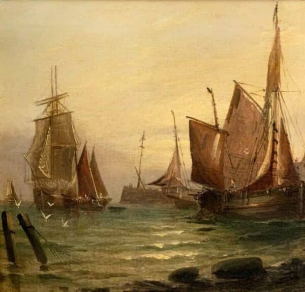19th Dutch Coastal Seascape Marine Landscape Oil Painting Antique Art 8