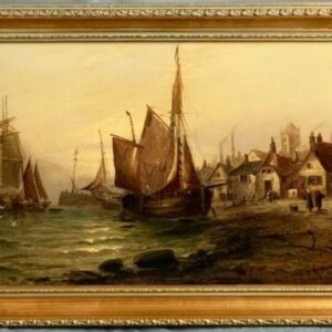 19th Dutch Coastal Seascape Marine Landscape Oil Painting Antique Art