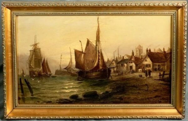 19th Dutch Coastal Seascape Marine Landscape Oil Painting Antique Art 3