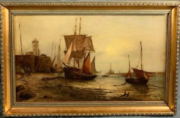 19th Dutch Seascape Coastal Marine Landscape Oil Painting