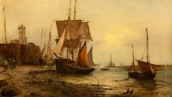 19th Dutch Seascape Coastal Marine Landscape Oil Painting - Image 3