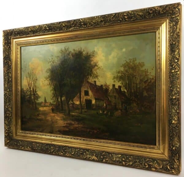 Barbizon School French Rural Farmyard Scene 19th Century Landscape Oil Painting On Panel - Image 7