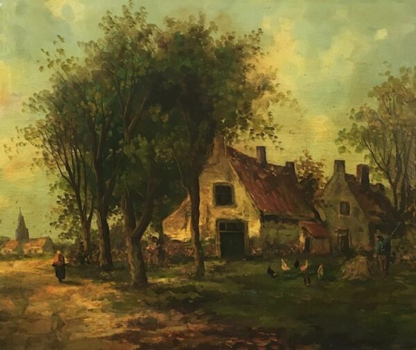Barbizon School French Rural Farmyard Scene 19th Century Landscape Oil Painting On Panel Antique Art 7