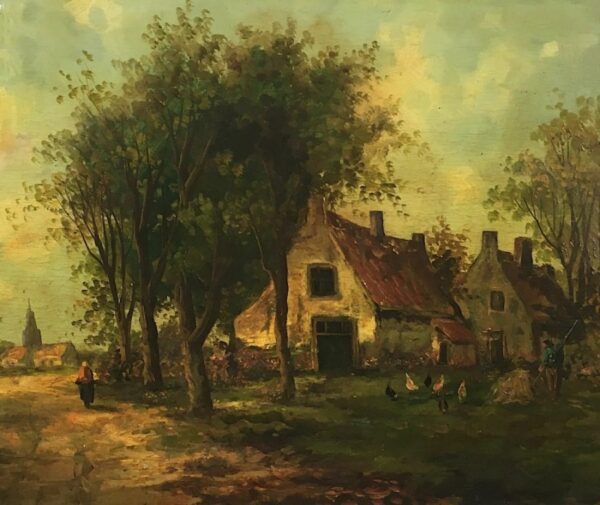 Barbizon School French Rural Farmyard Scene 19th Century Landscape Oil Painting On Panel - Image 5