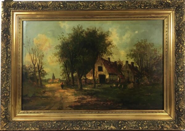 Barbizon School French Rural Farmyard Scene 19th Century Landscape Oil Painting On Panel - Image 2
