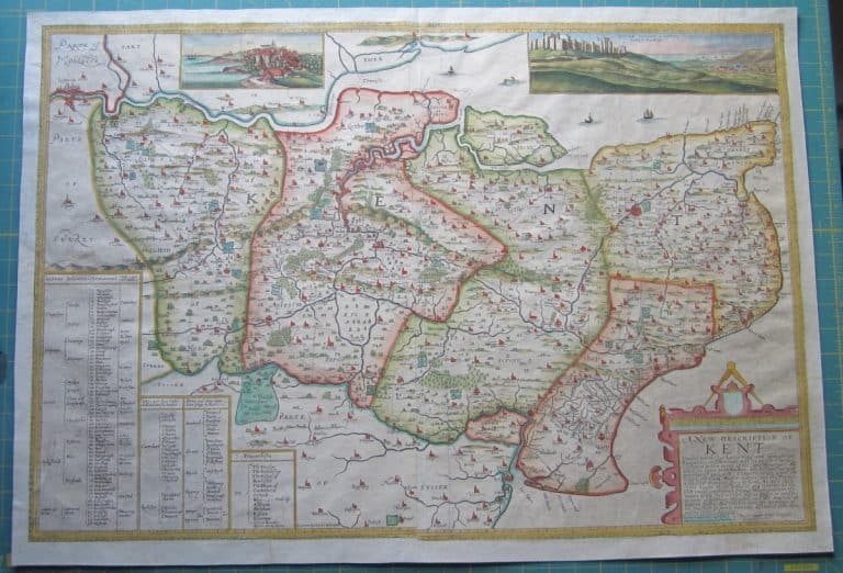 Rare Map of Kent by Symonson. antique maps Antique Maps Rare Map of Kent by Symonson.