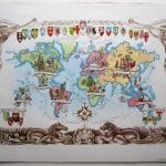 Rare pictorial map of the World by Liozu. map Antique Maps