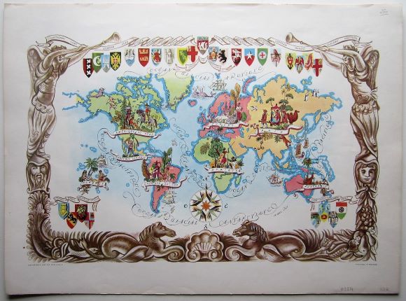 Rare pictorial map of the World by Liozu. map Antique Maps 3