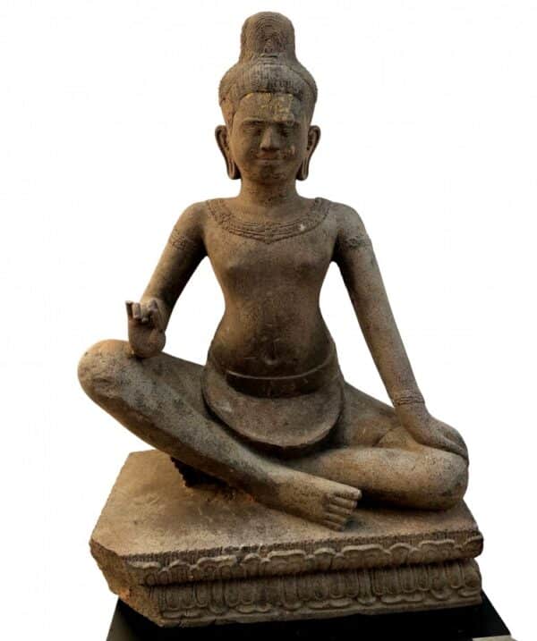 K0433 KHMER SEATED BODHISATTVA LOKESHVARA WITH 3rd EYE, STYLE OF BAPHUON khmer Antique Sculptures 4