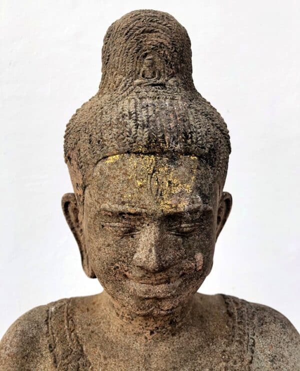 K0433 KHMER SEATED BODHISATTVA LOKESHVARA WITH 3rd EYE, STYLE OF BAPHUON khmer Antique Sculptures 5