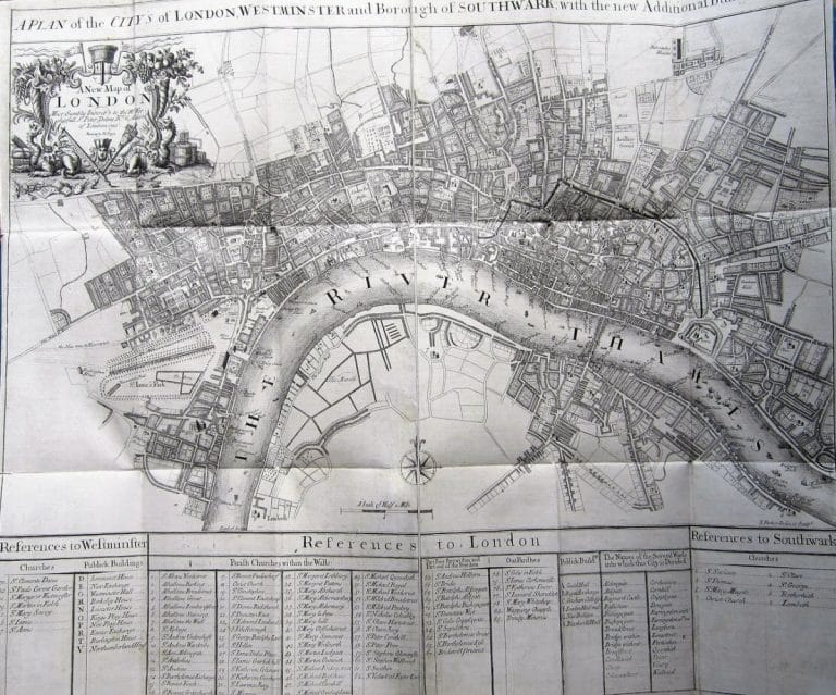 Rare folding map of Georgian London.