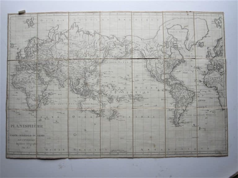A large folding map of the World by Poirson.
