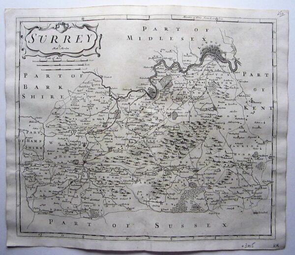A charming map of the county of Surrey by Robert Morden. antique maps Antique Maps 3