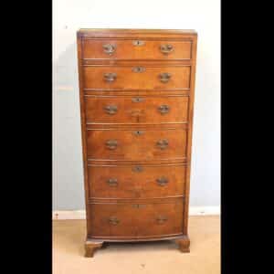 Antique Burr Walnut Bow Fronted Chest of Drawers