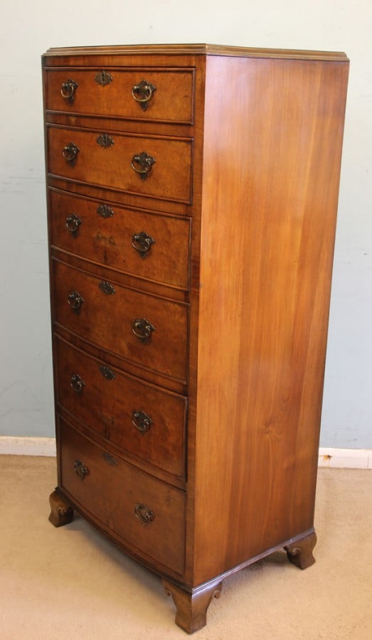 Antique Burr Walnut Bow Fronted Chest of Drawers Antique Antique Chest Of Drawers 5