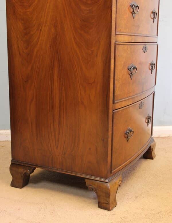 Antique Burr Walnut Bow Fronted Chest of Drawers - Image 6