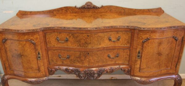 Antique Quality Burr Walnut Serpentine Front Sideboard - Image 11