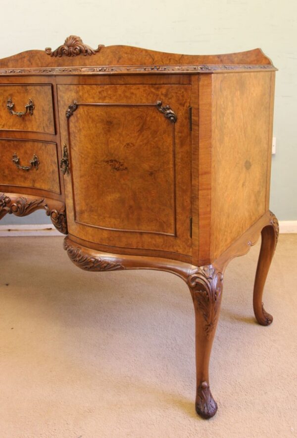 Antique Quality Burr Walnut Serpentine Front Sideboard - Image 12