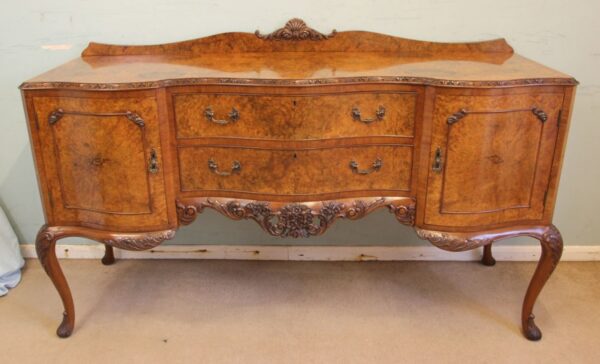 Antique Quality Burr Walnut Serpentine Front Sideboard - Image 2