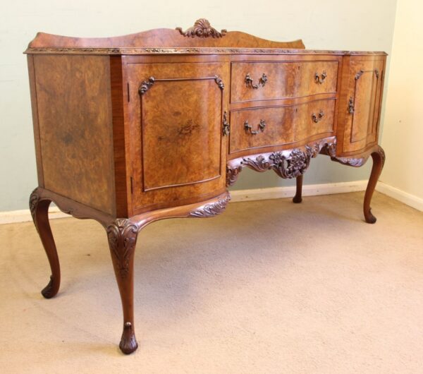 Antique Quality Burr Walnut Serpentine Front Sideboard - Image 3