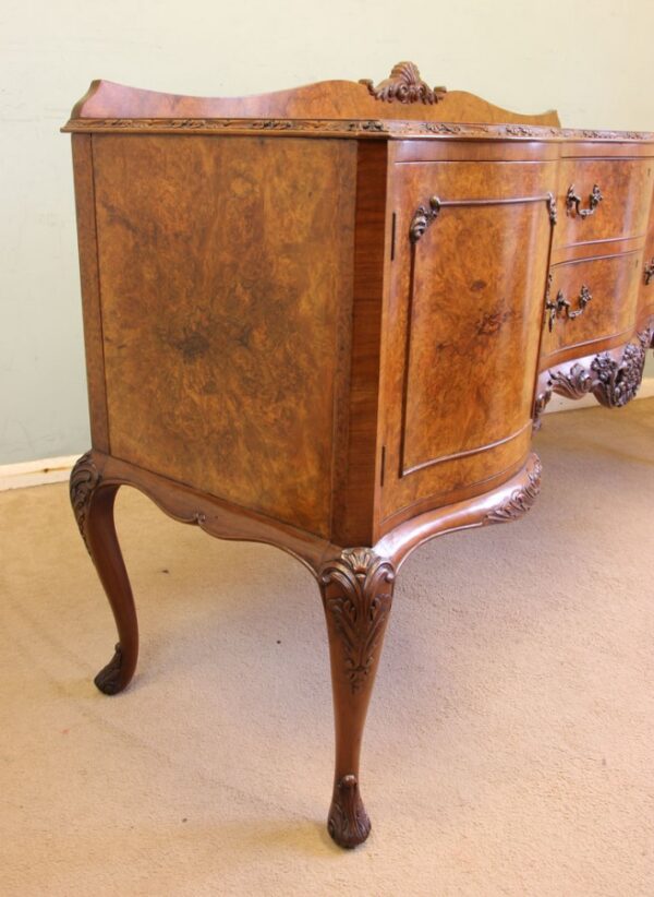 Antique Quality Burr Walnut Serpentine Front Sideboard - Image 6