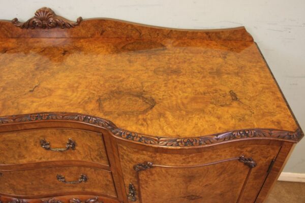 Antique Quality Burr Walnut Serpentine Front Sideboard - Image 8