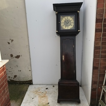 Georgian Coventry oak cased grandfather 30 hours clock with brass face Antique Clocks 3