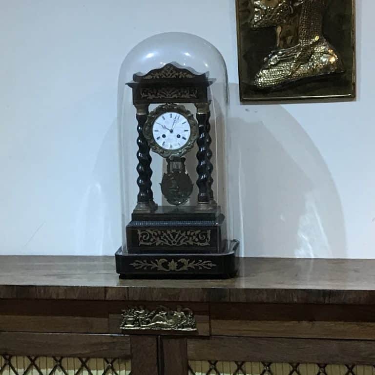 French Portico clock under glass dome