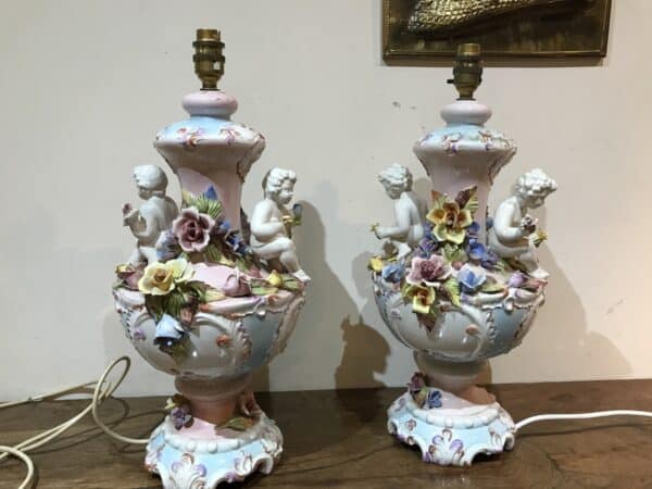 Pair of decorative tables lamps Antique Ceramics 3