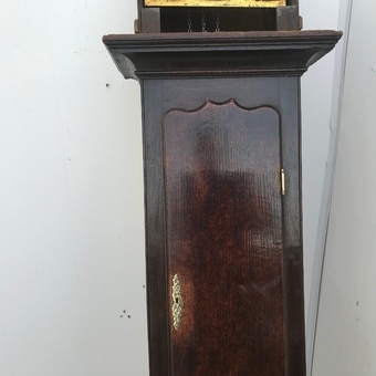 Georgian Coventry oak cased grandfather 30 hours clock with brass face Antique Clocks 8